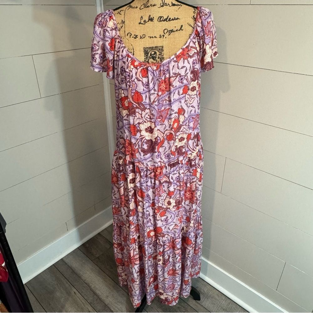 Knox Rose Floral Print Tiered Short Sleeve Maxi Dress - Medium